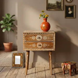 Mesa de centro redonda de madera maciza, mesa auxiliar de té, muebles artesanales para sala de estar, comedor, casa de campo, decoración de hotel - Product Image 3
