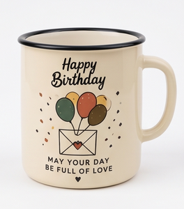 <b>Bulk</b> Buy Iron Enamel <b>Mug</b> Happy Birthday Balloon Print Cream Metal Coffee Cup Manufacturer Direct Wholesale Marketplace - Product Image 1