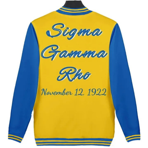 Sigma Gamma Rho New Release Color Block Bomber Jacket Custom Varsity Style Casual Outerwear for Women Men Streetwear OEM ODM - Product Image 2