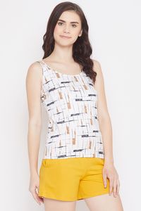 Débardeur pour femme à motif géométrique imprimé, col rond, décontracté, sans manches, en tricot, respirant, en coton - Product Image 4