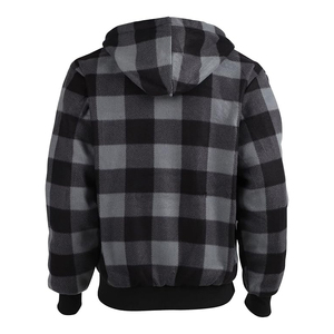 Sweat-shirt en flanelle à capuche à fermeture éclair, motif écossais noir et gris, coupe classique, décontracté, pour l'hiver, prix d'usine - Product Image 3