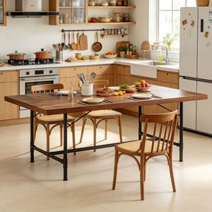 Tavolo da Pranzo in Legno Massello Rettangolare, Arredamento per Sala da Pranzo, Stabile e Assemblato, con Caratteristiche di Pietra Sinterizzata e Marmo - Product Image 5