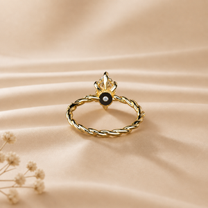 Bague de fiançailles en or jaune avec 2 diamants moissanite taille marquise et motif infini torsadé |   Bague de Mariage Minimaliste Vintage pour Femme - Product Image 3