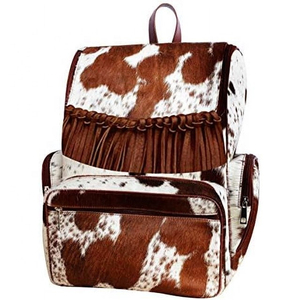 Mochila de Cuero Vacuno con Flecos, Estampado Animal, Estilo Bohemio, 15 Pulgadas, Múltiples Bolsillos, Unisex - Product Image 4