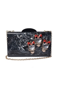 Exquisite Design Skill Artisan Black Resin Bohemian Marble Effect Clutch <b>Bag</b> Gold Chain Strap Magnetic Closure Rhinestone - Product Image 6