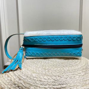 New Arrival Cowhide Leather Stylish <b>Makeup</b> Cosmetic <b>Storage</b> Box Turquoise Color Jewelry Pouch Vanity Bathroom Organizer Box - Product Image 5