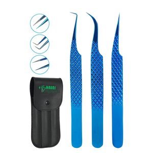 Juego de Pinzas para Pestañas HASNI SURGEON, Herramientas de Precisión Dentadas de Acero Inoxidable, Aprobadas por CE e ISO, FH-881, Estuche de Cuero Negro para Pestañas - Product Image 1
