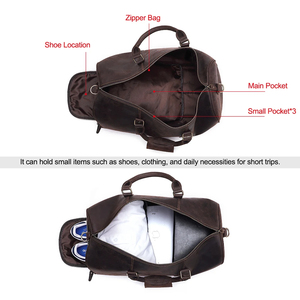 Genuine Leather Duffle <b>Bag</b> 30-<b>40L</b> Adjustable Strap Zipper Closure Men Casual Gym Travel <b>Bag</b> Solid Color Portable Design - Product Image 3