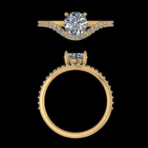 แหวนหมั้นเพชรทรงกลมแบบเชฟรอน 1.35 กะรัต ทองคำขาว 18k รูปตัววี ประดับเพชรแบบฝัง แหวนแต่งงาน เครื่องประดับหรูหราสำหรับเจ้าสาว - Product Image 1