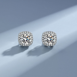 Unisex <b>Silver</b> Lab Grown Round Brilliant Cut Diamond <b>Stud</b> <b>Earrings</b> E Color Rhodium Plated Classic Engagement Jewelry - Product Image 1
