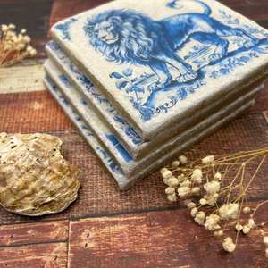 Luxury Watercolour Marble Coaster Set With Lion and <b>Elephant</b> Design Natural Stone Handmade For Home <b>Decor</b> Table Coffee Use - Product Image 2