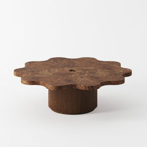 Socle en acier inoxydable argenté brillant poli avec dessus en bois d'acacia de qualité supérieure, tables basses et tables d'appoint de luxe design. - Product Image 4