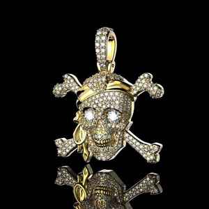 Pendentif squelette avec couronne, yeux en strass, argent 925 plaqué rhodium, style hip-hop, unisexe, à porter au quotidien - Product Image 1