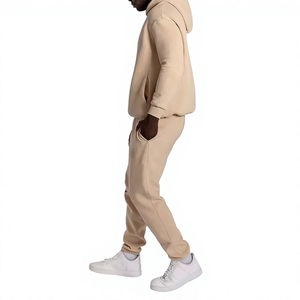 Ensemble de survêtement à capuche pour homme, couleur unie, manches longues, sweat-shirt et pantalon décontractés avec poches latérales, coton respirant, vêtements d'automne - Product Image 3