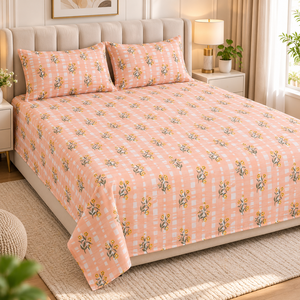 Ensemble de draps et taies d'oreiller en microfibre écologique jaune pêche, 300 fils, 115 GSM, confortable et léger pour chambre moderne - Product Image 1