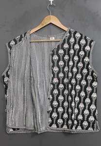 Gilet sans manches pour femme, col en V, imprimé floral, simple boutonnage, décontracté, en coton tissé - Product Image 3