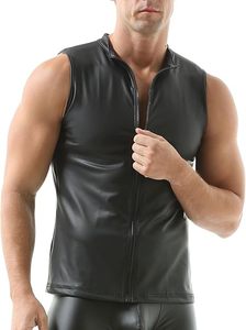 Débardeur Homme en Similicuir avec Fermeture Éclair et Col Montant – Gilet Athlétique Sans Manches pour Homme - Product Image 3