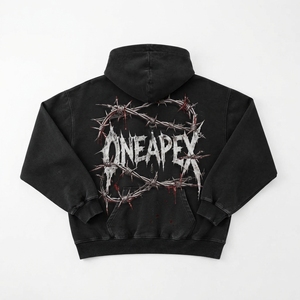 Men's <b>Black</b> Washed Hoodie Oversized Streetwear <b>Sweatshirt</b> Cotton Pullover Custom Embroidery Hoodie Wholesale Supplier - Product Image 2