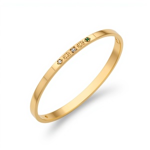 Modern Minimal 9K <b>Solid</b> <b>Gold</b> Diamond & Emerald <b>Bangle</b> Bracelet for Women Luxury Fine Jewelry Custom OEM Design - Product Image 6
