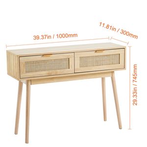 Consolle in Rattan Naturale con 2 Cassetti Contenitori per Ingresso Appartamento, Tavolo da Divano, Soggiorno - Product Image 5