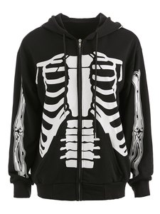 Sudadera con capucha gótica de esqueleto con cremallera completa personalizada, gráficos únicos inspirados en huesos, diseño de manga larga y estilo urbano a la moda. - Product Image 2