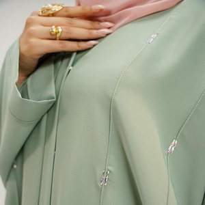 Women Modest Abaya Beaded <b>Long</b> Sleeve Maxi <b>Dress</b> Solid Round Neck Islamic Robe <b>for</b> <b>Eid</b> Ramadan Daily Wear Modest Islamic maxi - Product Image 2