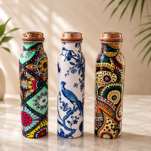 Botella de Agua de Cobre con Diseño Bohemio, Termo Metálico de Doble Pared Aislado para Uso en Senderismo al Aire Libre - Product Image 1