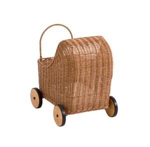 Carrito de Mimbre Tejido a Mano con Ruedas de Madera, Cesta de Juguete para Bebé, Cesta Decorativa para Guardar Objetos en la Habitación Infantil, Guardería - Product Image 3