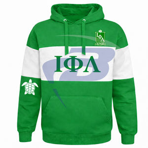 Sudadera con capucha de panel verde y blanco de Iota Phi Lambda Sorority para invierno, con diseño de bordado y ribete, ropa universitaria. - Product Image 1