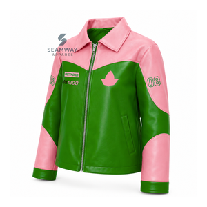 Alpha |   Kapa |   Blouson de motard décontracté en cuir PU pour femme Alpha, brodé sur le devant, zippé, col rabattable - Product Image 3