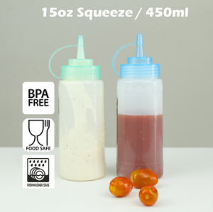 Bouteilles de sauce à presser sans BPA 450 ml LDPE, récipients à condiments faciles à presser avec bouchon à vis, pour la maison et les restaurants, rechargeables - Product Image 4