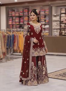 Designer Bridal Wear Party Wear Zari And Sequence Embroidery Work Faux Georgette <b>Top</b> With Bottom And Dupatta Ready To Wear Set - Product Image 2