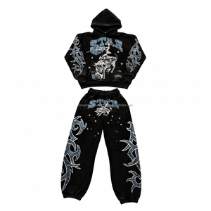 Chándal Urbano para Hombre, Lavado Ácido, Desgastado, con Pedrería, Personalizado, OEM, Venta al Por Mayor - Product Image 1
