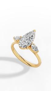 Anillo de Compromiso con Tres Piedras de Diamante Cultivado en Laboratorio, Corte Pera Alargado, Oro Blanco, Amarillo y Rosa de 18K, VVS Incoloro, Joyería Fina de Lujo - Product Image 2