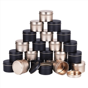 New Design 4oz 2-colored Eco-friendly Customizable Modern Art Wedding Bowl Bulk Metal Candle <b>Jars</b> Lids Matte Black PVD Gold - Product Image 1