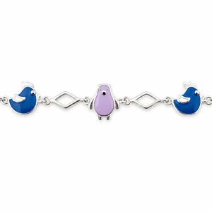 925 Sterling Silver Bird Charm <b>Anklet</b> with Blue and Purple Enamel Accents High Polish Animal Style Jewelry for Girls Women Daily - Product Image 3