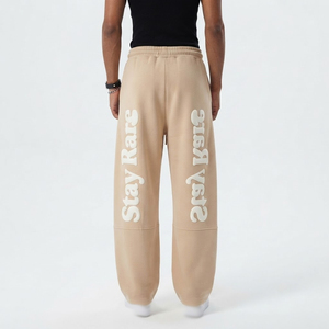 Men Cotton <b>Puff</b> Printing Sweat Pants High Drawstring Waist Baggy Men's Trouser Casual Full Length Winter Wear Sweat Pants Men - Product Image 2