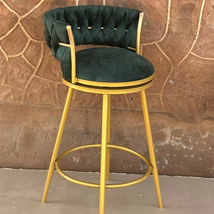 Minimalist Metal Legs Modern Nordic Style Velvet Rope Weave Bar <b>Stool</b> with Soft Design for Home Bar and Bedroom - Product Image 1