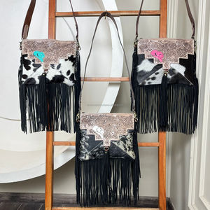 Fashionable Women's Hand Tooled Leather Fringe Crossbody Bag High Quality Genuine Leather Shoulder Bag Luxury Designer Handbags - Product Image 4