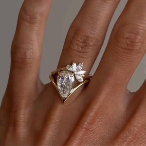 2.01CT Pear Cut Diamond Floral Cluster <b>Ring</b> Set For Unisex Lab Grown 14K Solid Gold Fine <b>Proposal</b> For Wedding Occasion Jewelry - Product Image 2