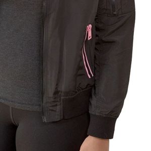 Black Satin Bomber <b>Jacket</b> Women Casual Fashion Outerwear Long Sleeve <b>Zip</b> <b>Up</b> <b>Jacket</b> Stylish Lightweight Daily Wear Apparel - Product Image 2