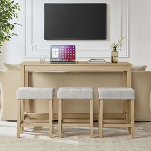 Tavolo Bar con Presa di Corrente da 59 Pollici e 3 Sgabelli Imbottiti, Set di Arredamento per Soggiorno in 4 Pezzi, Combinazione Tavolo e Sedie da Pranzo - Product Image 1
