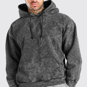 Sweat à capuche pour homme en molleton épais noir anthracite délavé à l'acide, à manches longues, avec poche kangourou, OEM ODM Vente en gros - Product Image 2