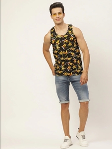 Débardeur pour homme noir à imprimé floral, col rond, sans manches, décontracté, respirant, en polyester tricoté - Product Image 2