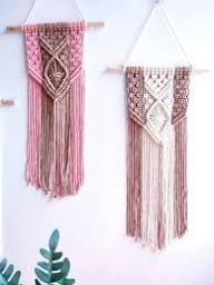 Décoration murale bohème en macramé de coton avec motif géométrique et pompons noués pour la décoration intérieure du salon - Product Image 2