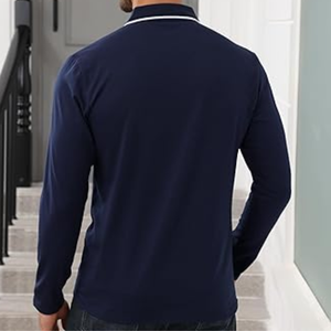 Polo à manches longues pour homme – T-shirt de golf décontracté à col boutonné avec poche, couleur unie - Product Image 3