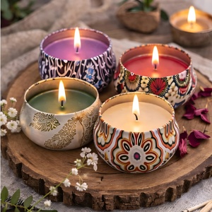 Handmade Soy Wax Aromatherapy <b>Candle</b> <b>Set</b> in Metal Jar Modern Style Round Flameless for Home Wedding Diwali & Holiday - Product Image 3