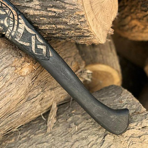 Handcrafted Industrial Grade Viking <b>Axe</b> Carbon Steel Blade Wooden Norse Rune Engraving Historical Inspired Decorative Display - Product Image 4