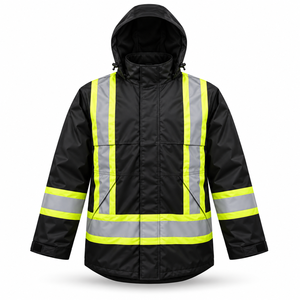 Custom Men Hi Vis Reflective Workwear Jacket Waterproof Hooded Safety Uniform Ripstop Polyester <b>Heavy</b> <b>Duty</b> Workwear Manufacturer - Product Image 1