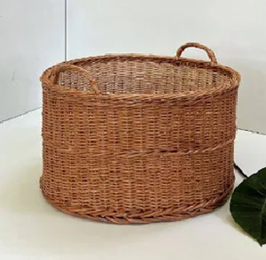 Large <b>rectangular</b> woven rattan living room coffee table <b>basket</b> with tall side handles, available at wholesale prices. - Product Image 2